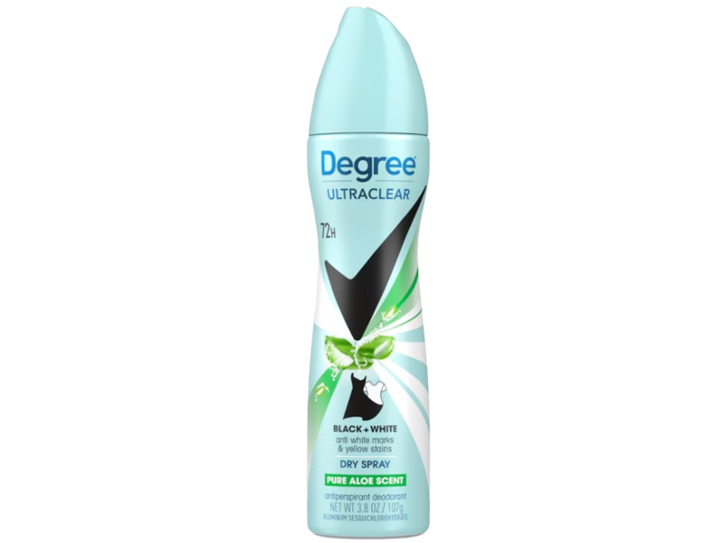 Degree Ultraclear Black + White Antiperspirant Deodorant Dry Spray, Pure Aloe Scent, 3.8 oz/107 g, Pack Of 4