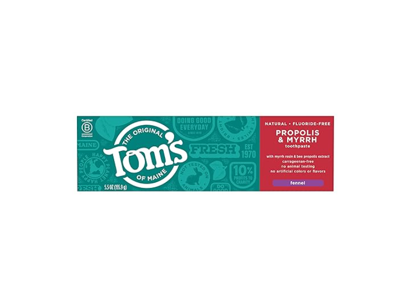Tom's Of Maine Fluoride Free Toothpaste, Propolis & Myrrh, 5.5 oz/155.9 g, Pack Of 2