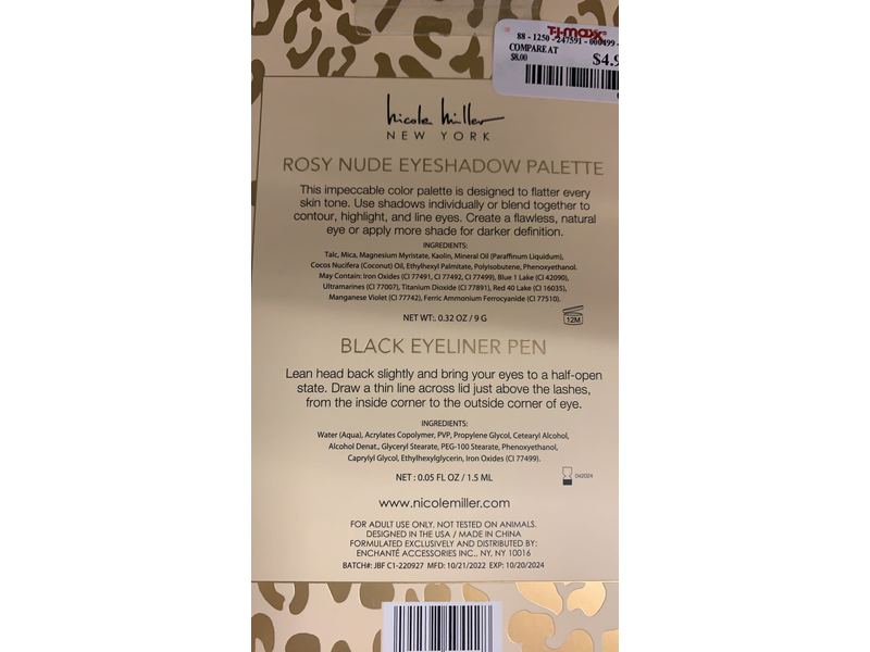 Nicole Miller Rosy Nude Eyeshadow Palette + Black Eyeliner Pen Set