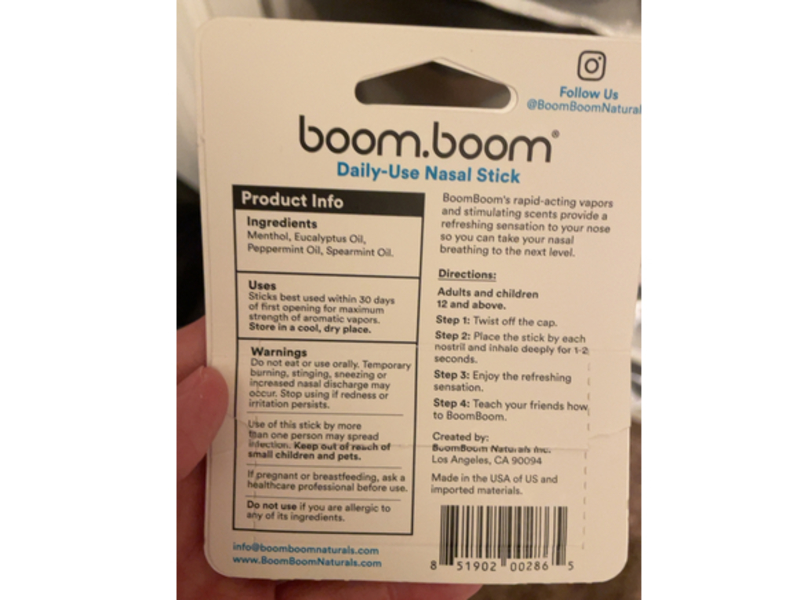 Boom Boom Nasal Stick, Mint, 0.07 oz/2 g, 2 Count