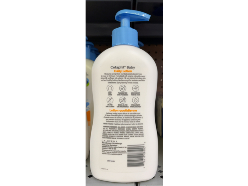 Cetaphil Baby Daily Lotion, Organic Calendula, Sweet Almond, and Sunflower Oils, 400mL