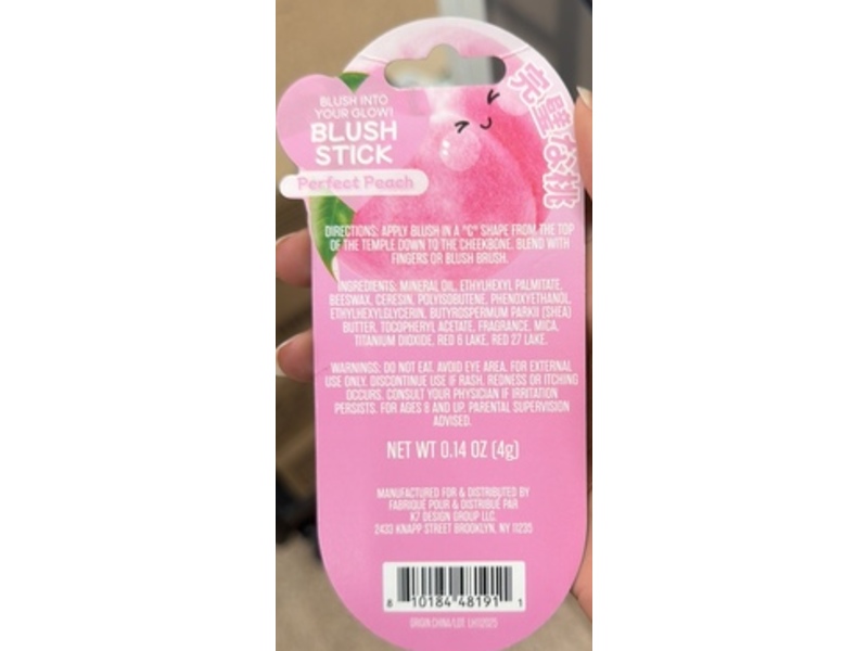 K7 Design Group Blush Stick, Perfect Peach, 0.14 oz/4 g