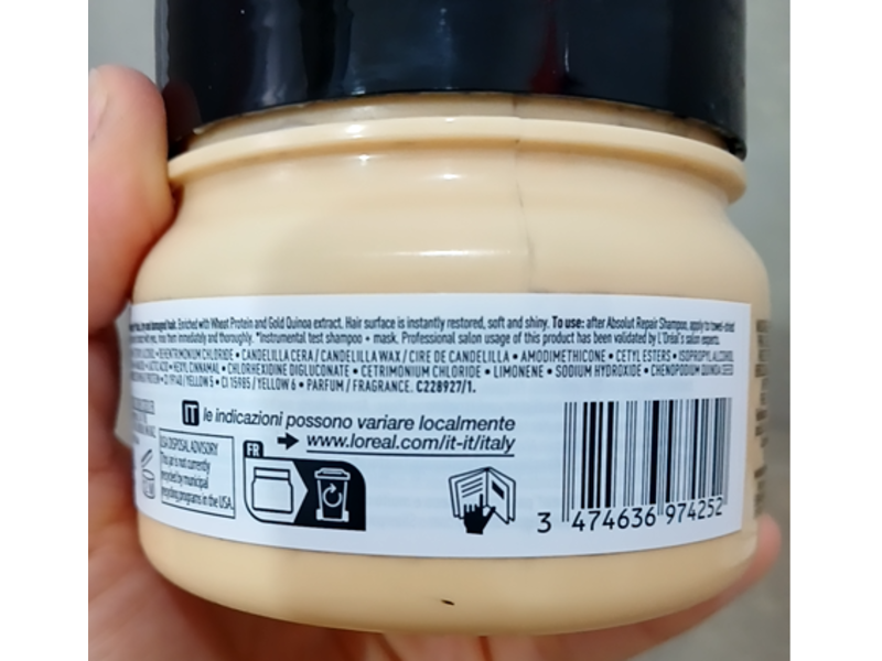 L'Oreal Professionnel Serie Expert Absolut Repair Professional Mask, Protein + Gold Quinoa, 8.5 fl oz/250 mL