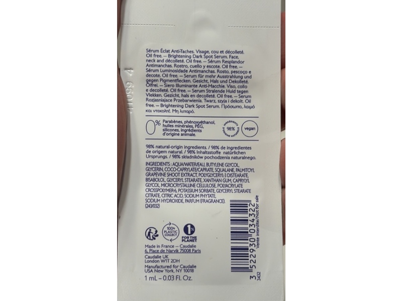 Caudalie Vinoperfect Brightening Dark Spot Serum, 0.03 fl oz/1 mL