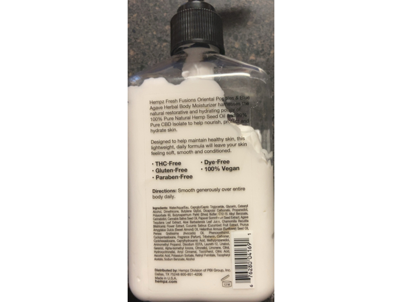 Hempz Soothing & Wellness Herbal Body Moisturizer, Oriental Poppies & Blue Agave, 8.5 fl oz/250 mL