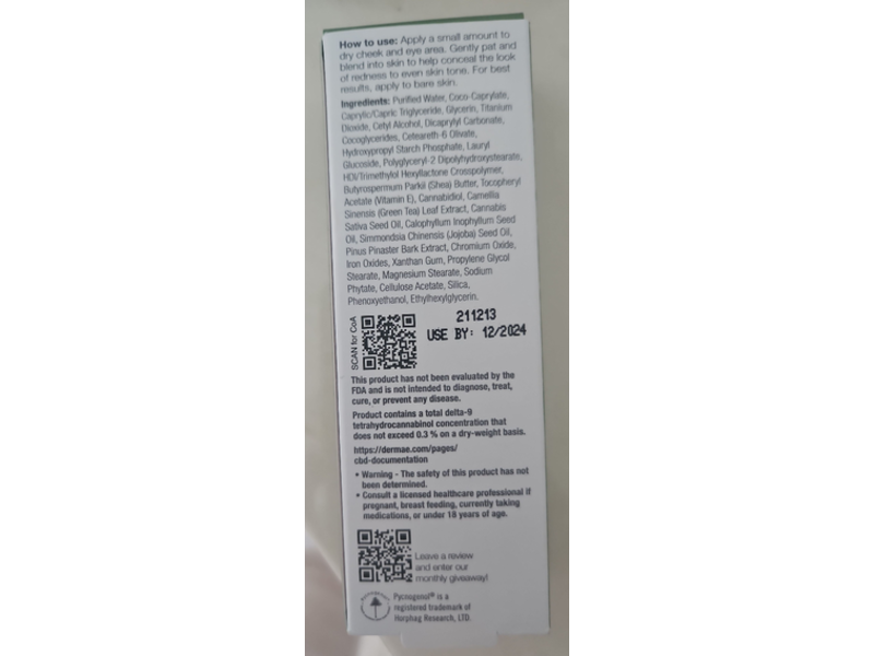 Derma E Skin De-Stress CBD Cheek & Eye Cream Corrector, 0.5 oz/14g