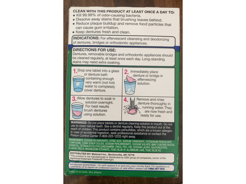 Equate Antibacterial Denture Cleanser Tablet, Minty Fresh, 84 Count