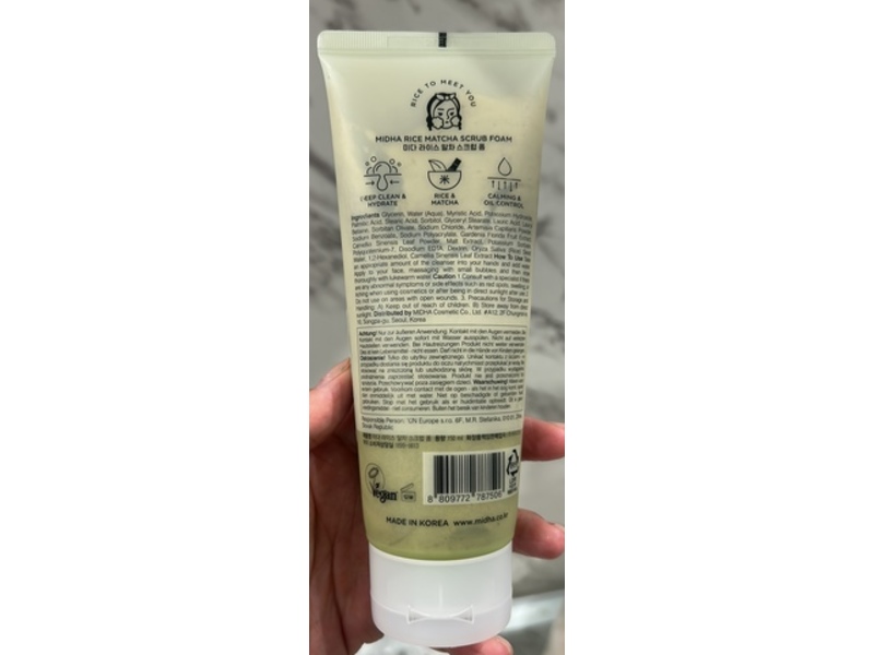 Midha Rice Matcha Scrub Foam, 5.07 fl oz/150 mL