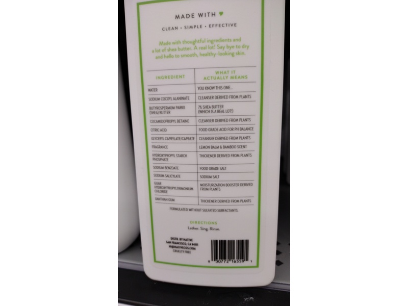 Native Moisturizing Body Wash, Lemon Balm & Bamboo, 18 fl oz/532 mL