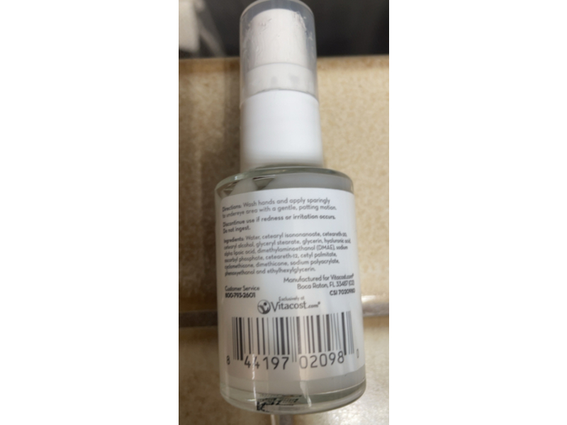 Glo Naturals Essentials Firming Eye Serum, Hyaluronic Acid, Alpha Lipoic Acid, Dmae & Vitamin C, 1 fl oz/30 mL