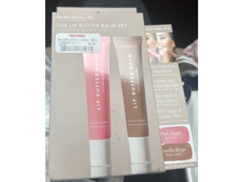 Ruby & Millie The Lip Butter Balm Set, Pink Sugar & Vanilla Beige, 0.5 oz/15 g