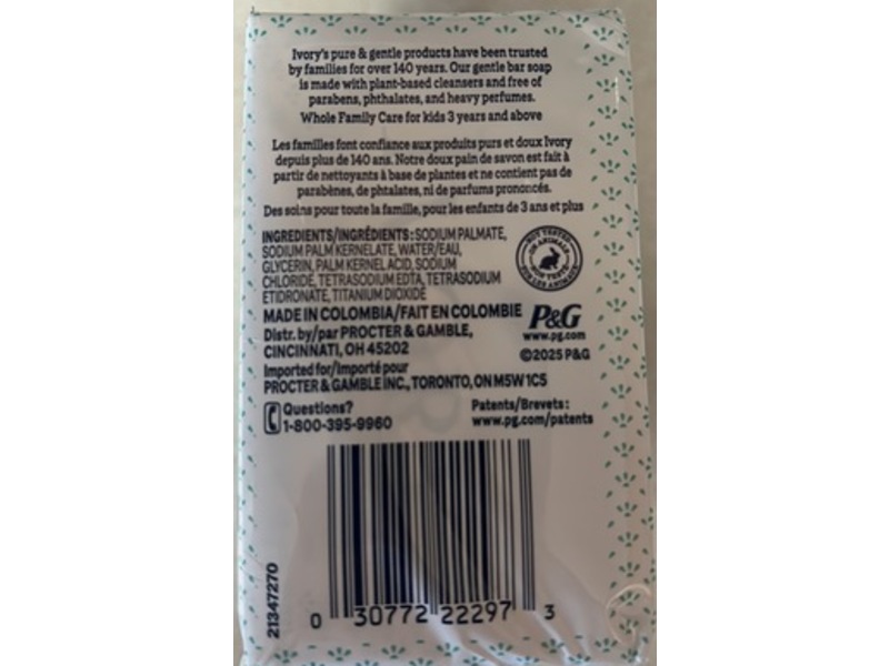 Ivory Sensitive Bar Soap, 3.17 fl oz/90 g, 3 Count