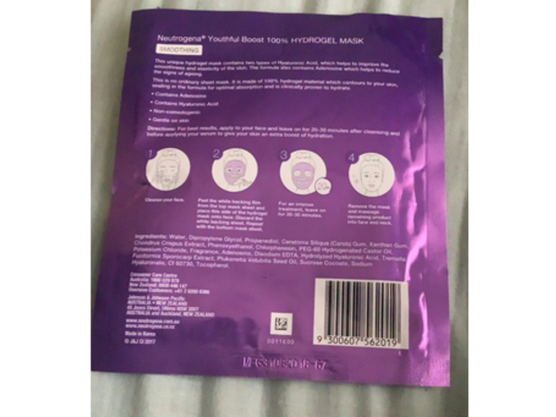 Neutrogena Youthful Boost Hydrogel Mask, Smoothing, 30 g