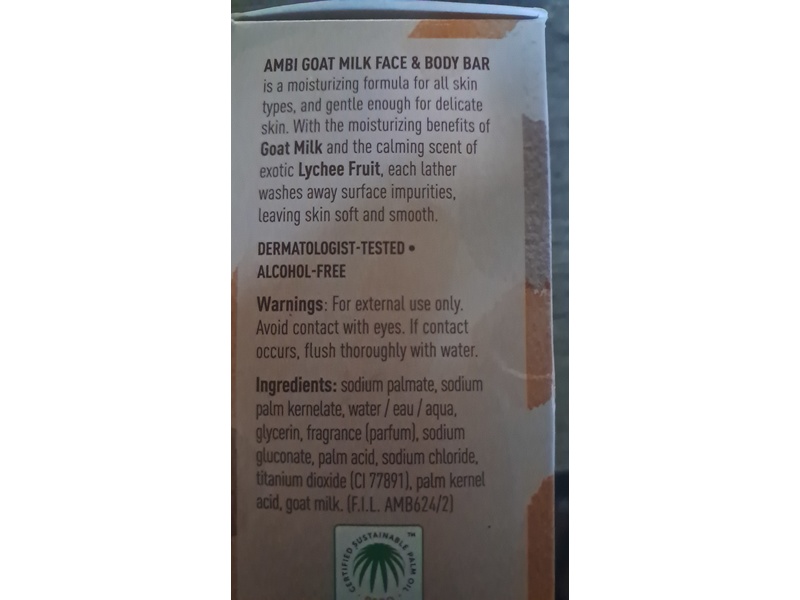 Ambi Goat Milk Face & Body Bar, Goat Milk & Lychee, 5.3 oz/150 g