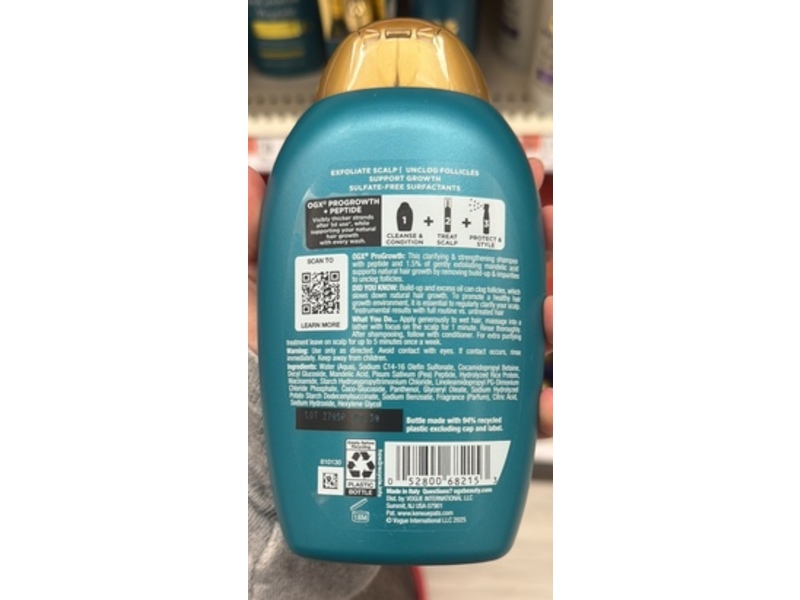 OGX ProGrowth + Peptide Shampoo, 13 fl oz/385 mL