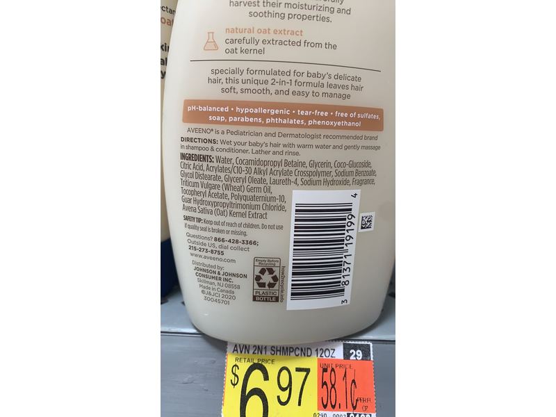 Aveeno Baby Daily Moisture 2-In-1 Shampoo & Conditioner, 12 oz/354 mL