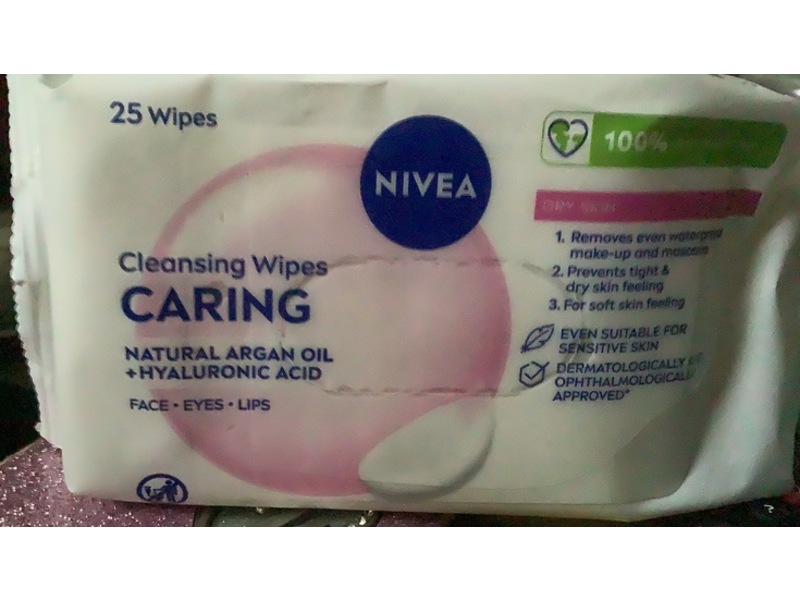 Nivea Cleansing Wipes, Argan Oil + Hyaluronic Acid, 25 Wipes