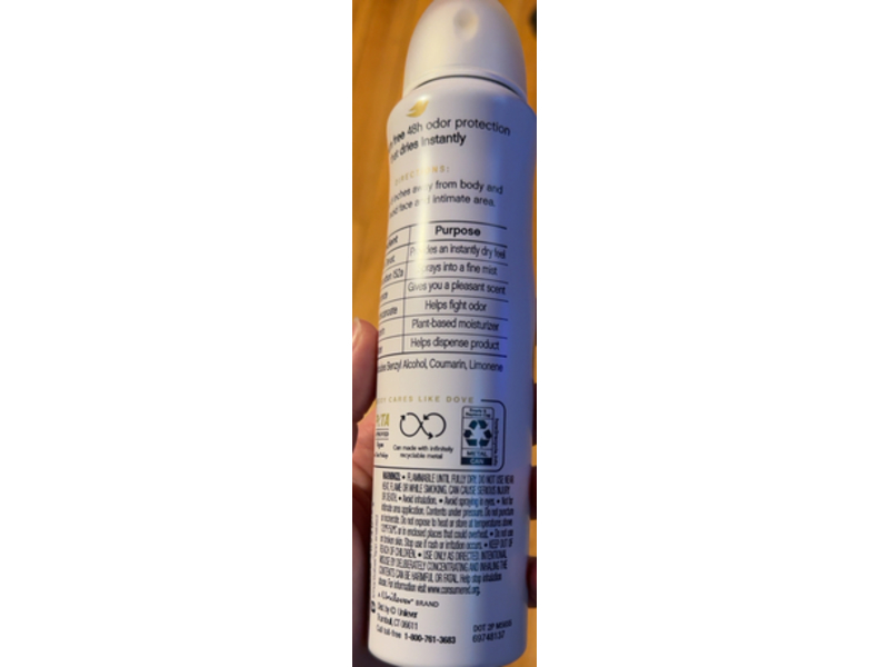 Dove 48h Odor Protection Deodorant Spray, Oat Milk & Vanilla, 4 oz/113 g
