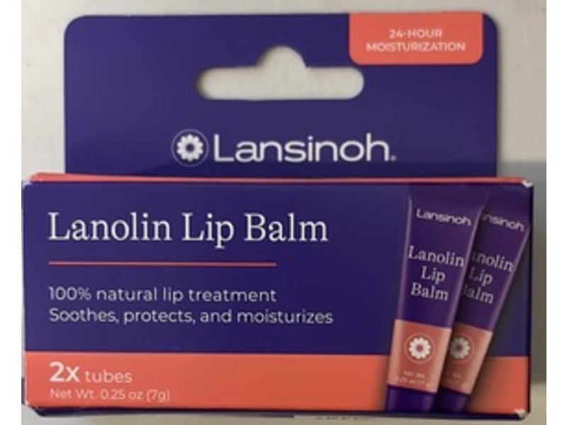 Lansinoh Lip Balm, Lanolin, 0.25 oz/7 g, 2 Count