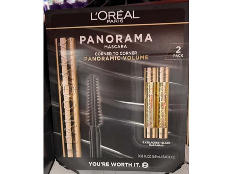 L'Oreal Paris Panorama Mascara, Blackest Black, 0.33 fl oz/9.9 mL, Pack Of 2