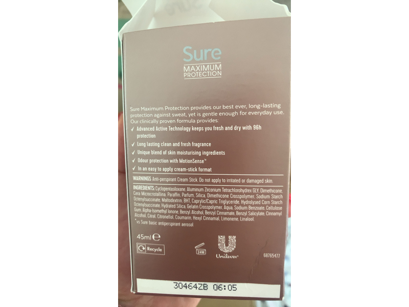 Sure Maximum Protection Cream, Clean Scent, 45 mL, Pack Of 3