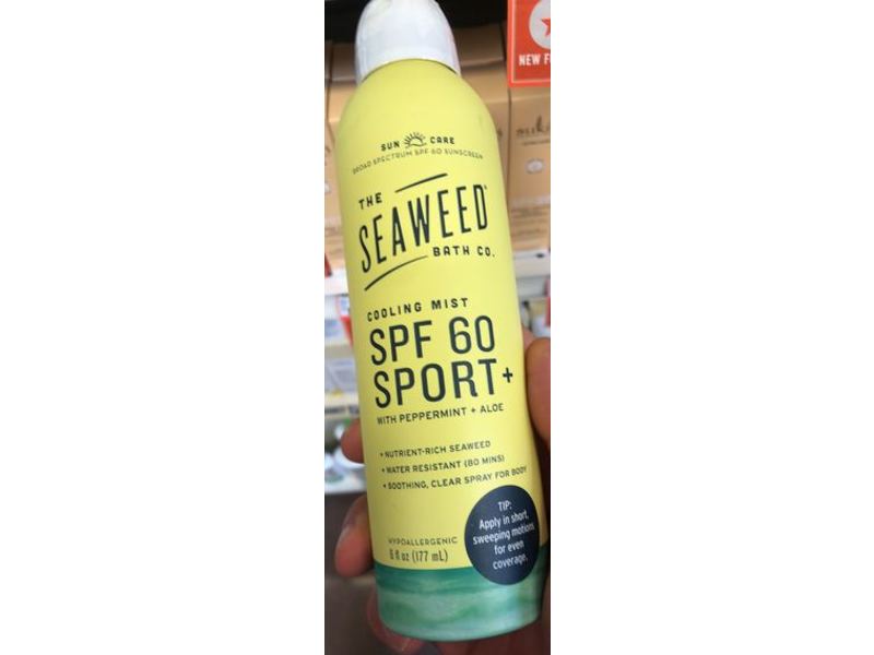 The Seaweed Bath Co. Cooling Mist, SPF 60, Sport +, Peppermint + Aloe, 6 fl oz/177 mL