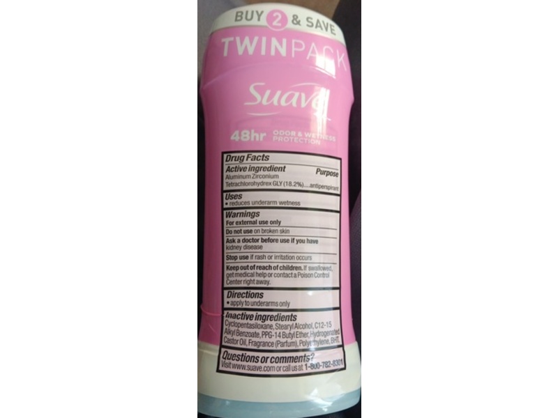 Suave Powder Anti-Staining 48-Hour Antiperspirant & Deodorant Stick, 2.6 oz/74 g, Pack Of 2