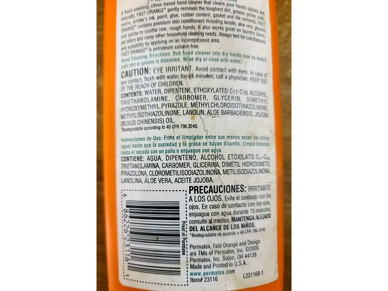 Permatex Fast Orange Smooth Hand Cleaner, 15 fl oz/43.5 mL