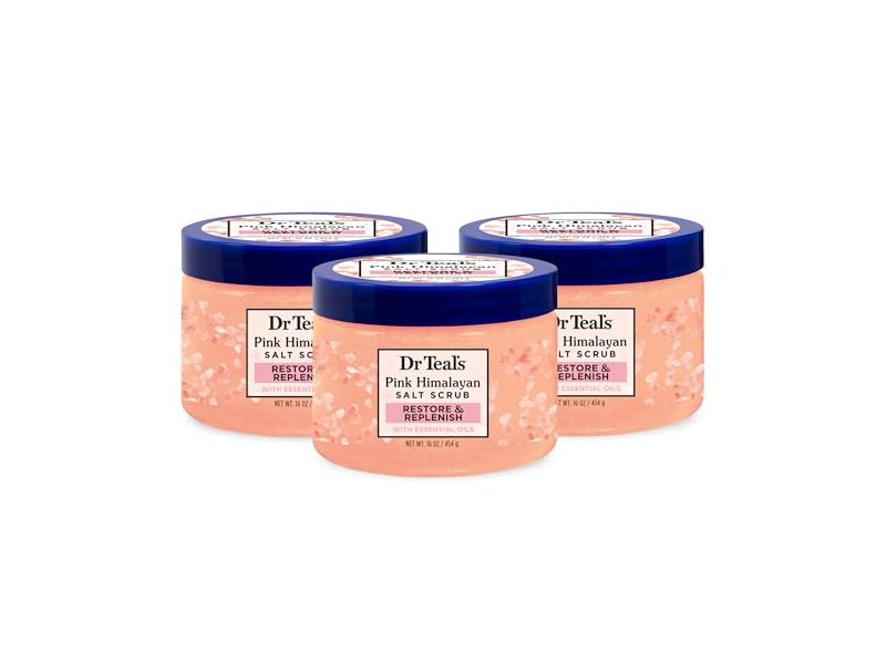 Dr Teal's Pink Himalayan Salt Body Scrub, Restore & Replenish, 16 oz/454 g, Pack Of 3