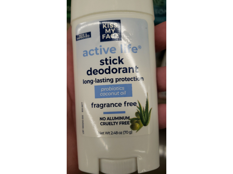 Kiss My Face Active Life Stick Deodorant, Probiotics Coconut Oil, 2.48 oz/70 g