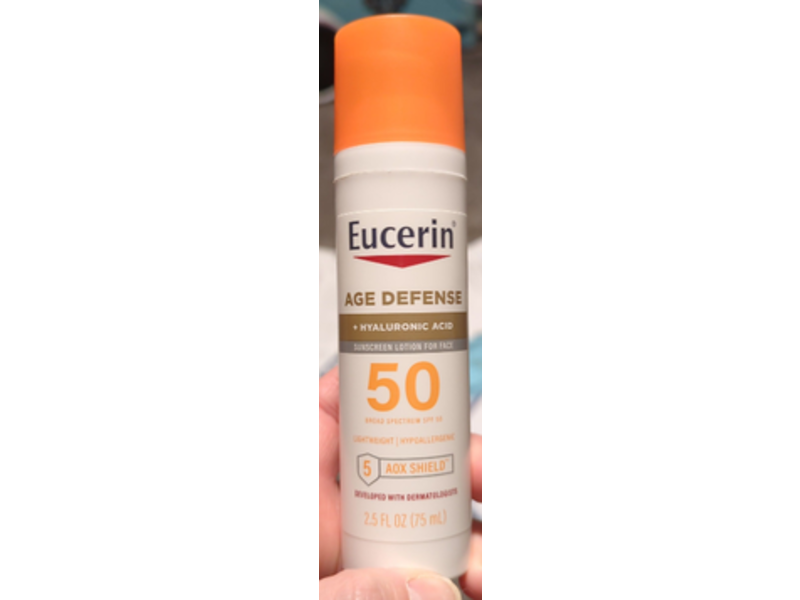 Eucerin Age Defense + Hyaluronic Acid Sunscreen Lotion, SPF 50, 2.5 fl oz/75 mL