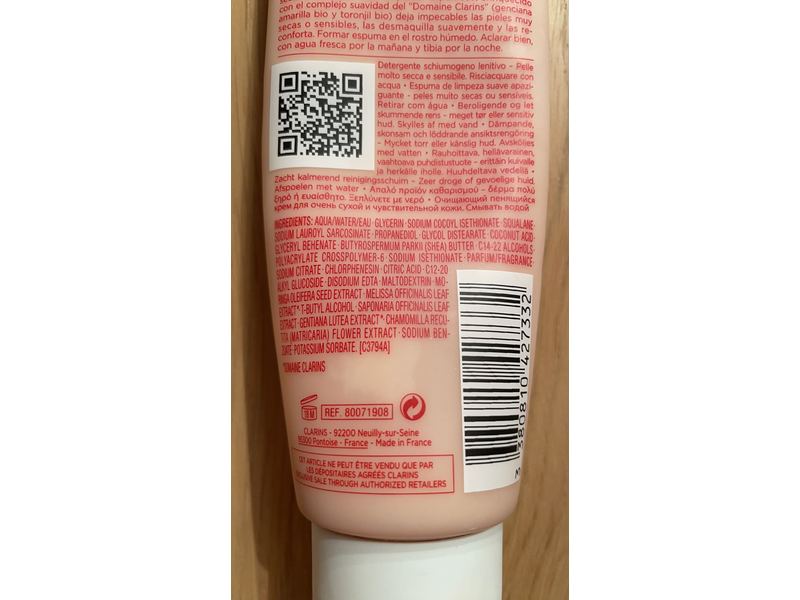 Clarins Paris Soothing Gentle Foaming Cleanser, Anti-Pollution, 4.2 oz/125 mL