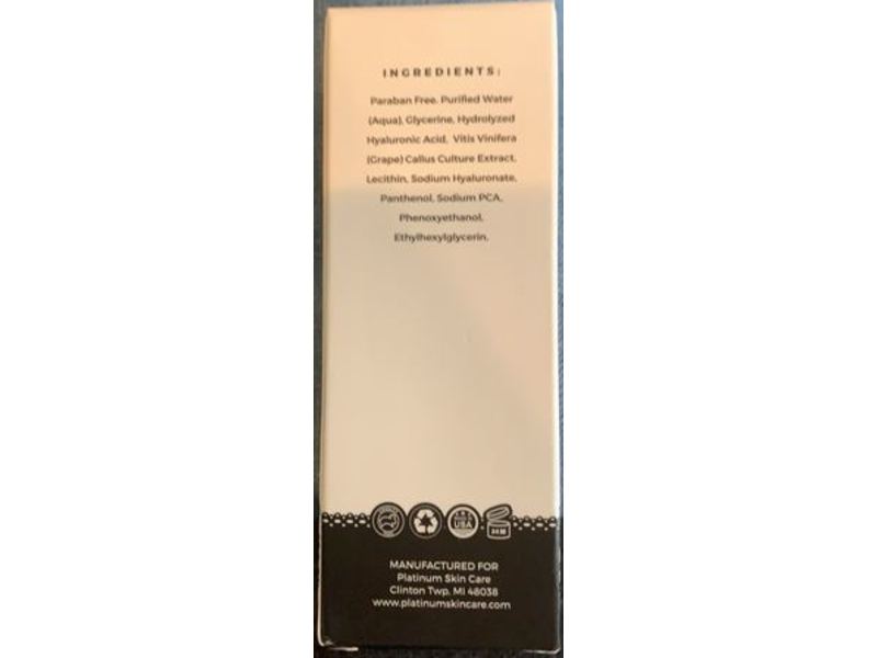 Platinum Skin Care Hyaluronic Nano Serum, Grape Stem Cells, Concentrate, 10 z/30 ml