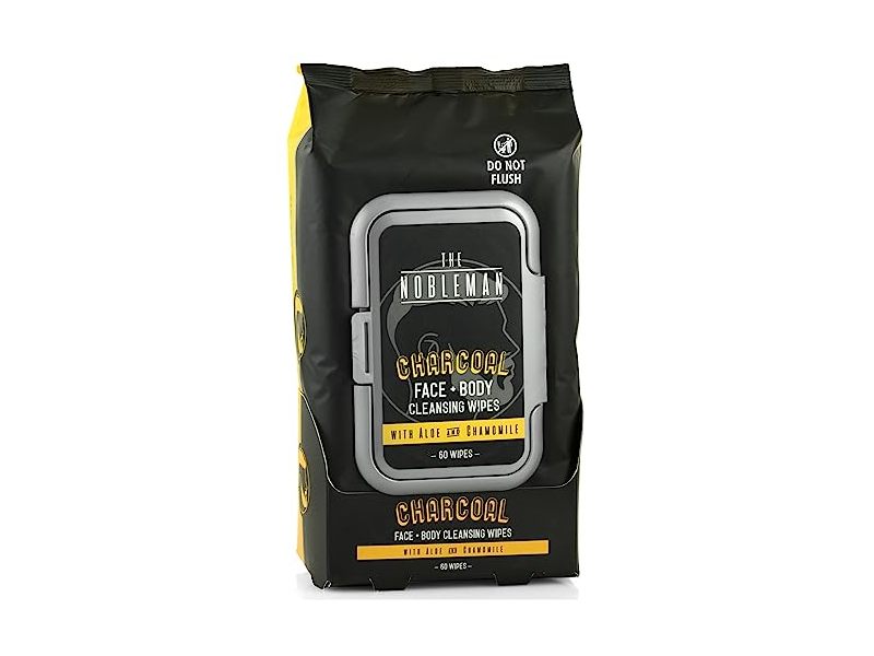 The Nobleman Face + Body Cleansing Wipes, Charcoal, 60 Count