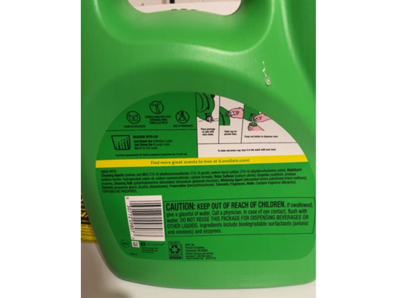 Gain + Odor Defense 2-In-1Detergent, Fresh Water Sparkle, 107 Loads, 154 fl oz/4.55 L