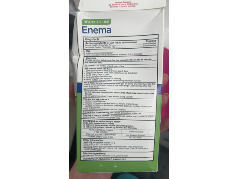 Equate Ready - To - Use Enema Saline Laxative, Sodium Phosphates, 4.5 fl oz/133 mL, Pack Of 2