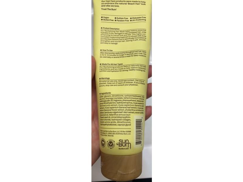 Sun Bum Revitalizing Deep Conditioning Hair Mask, Coconut Oil, Sunflower Seed Oil, Banana Pulp & Peel, 6 fl oz/177 mL