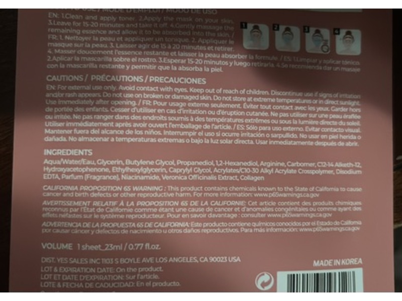 Original Derma Beauty Nourishing Facial Mask, Collagen+Niacinamide, 0.77 fl oz/23 mL