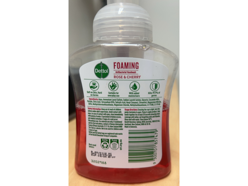 Dettol Foaming Antibacterial Hand Wash, Rose & Cherry, 250 mL, Pack Of 6