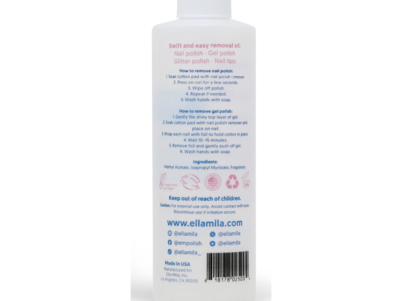 Ella+Mila Non Acetone Nail Polish Remover, 8 fl oz/236 mL