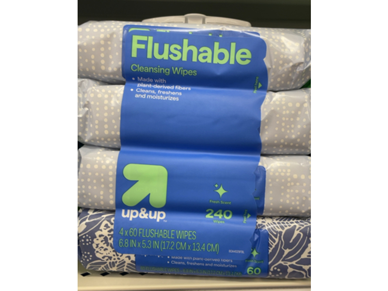 Up&Up Flushable Cleansing Wipes, Fresh Scent, 60 Count, Pack Of 4