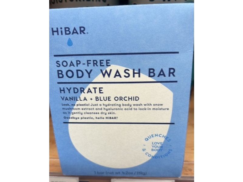 HiBar Soap-Free Body Wash Bar, Hydrate Vanilla + Blue Orchid, 4.2 oz/119 g
