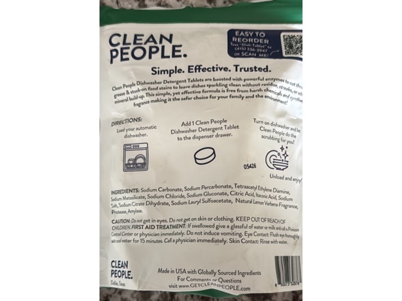 Clean People Dishwasher Detergent Tablets, Lemon Verbena, 480 g, 60 Count