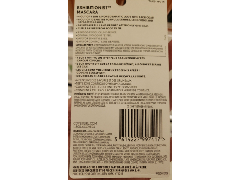 Covergirl Exhibitionist Mascara, 800 Very Black, 0.3 fl oz/9 mL