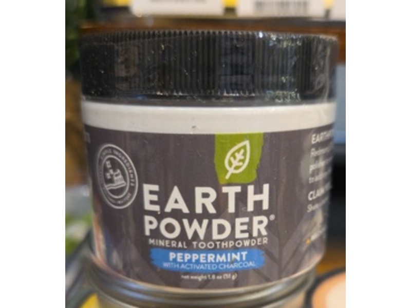 Redmond Earth Powder Mineral Toothpowder, Peppermint With Activated Charcoal, 1.8 oz/51 g