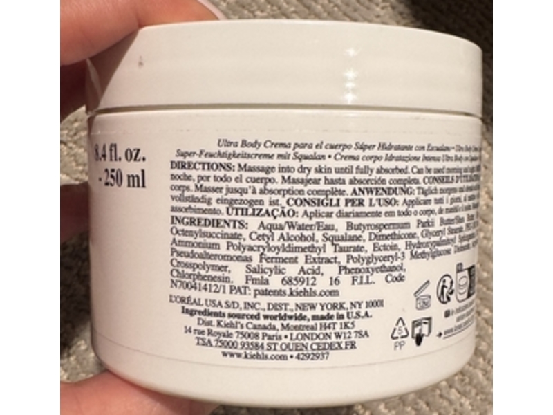 Kiehl's Since 1851 Ultra Body Mega Moisture Cream, Squalane, 8.4 fl oz/250 mL