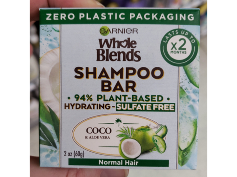 Garnier Whole Blends Hydrating Shampoo Bar, Coco & Aloe Vera, Normal Hair, 2 oz/60 g