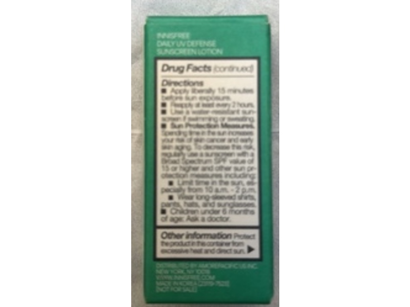 Innisfree Daily UV Defense Sunscreen Lotion, SPF 50+ PA++++, 0.33 fl oz/10 mL