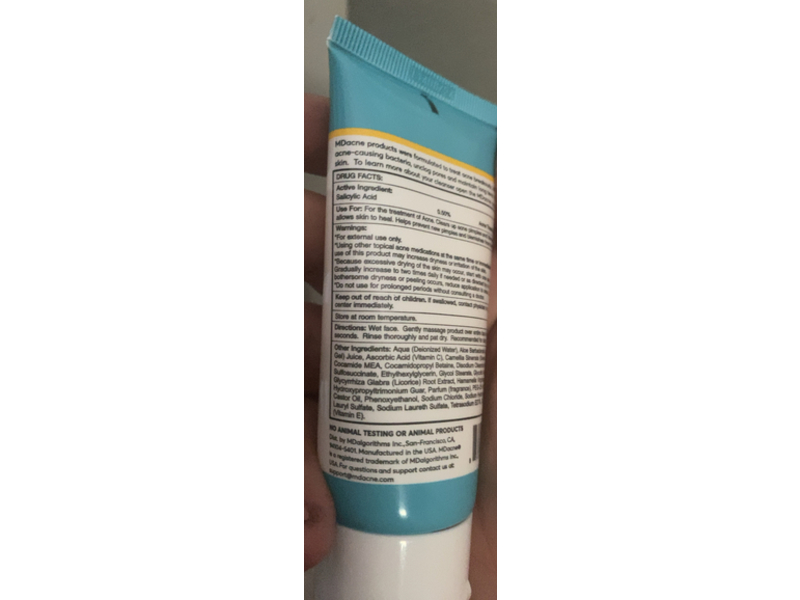 Md acne Hydrating Day + Night Facial Cleanser, Micronized Salicylic Acid 0.5%, 2 oz/1.59 mL