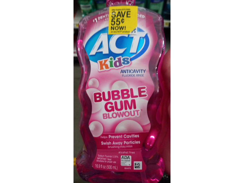 Act Kids Anticavity Fluoride-Rinse, Bubble Gum Blowout, 16.9 fl oz/500 mL